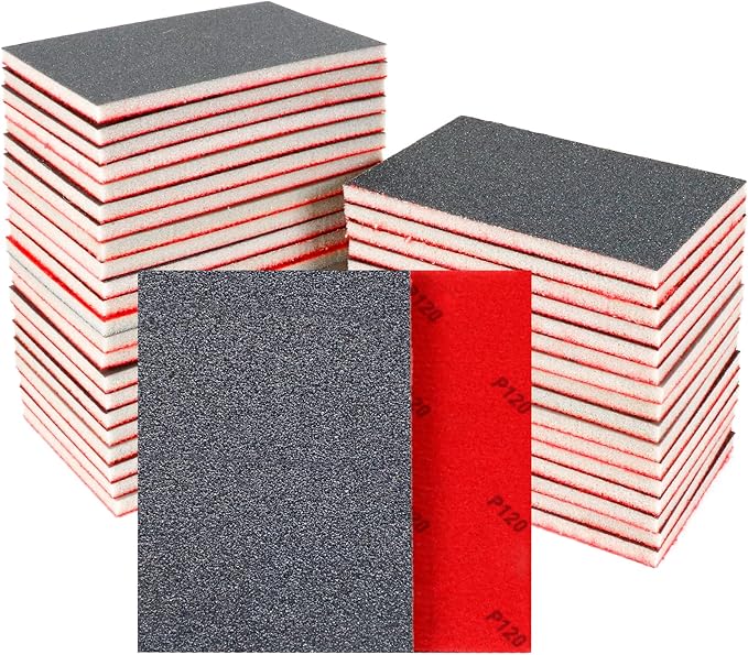 24 Pcs Sanding Sponge 120 Grit, Washable & Reusable Sanding Blocks for Wood, Metal, Drywall, Glazing, Wet Dry Sandpaper for Smooth Finishing