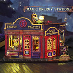 DIY Book Nook Kit - DIY Miniature Dolls House Kit with Furniture and LED Light, 3D Puzzle Wooden Art Bookends, Model Kits for Adults to Build (Magic Energy Station)