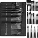 Nicpro 24pcs Watercolor Brushes Professional, Soft Synthetic Squirrel Hair Watercolor Brush Set with Cloth Roll, Round, Liner, Flat, Filbert, Dagger, Cat Tongue for Water Color Gouache Inks Painting
