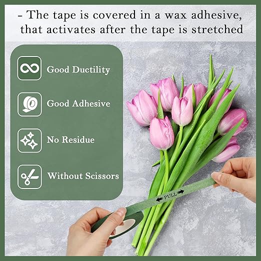 8 Rolls Floral Tape, 1/2" Wide Flower Tape, Mix Green Floral Tape for Fresh Flowers, Adhesive Florist Tape for Floral Crafts, Bouquet Floral Arranging Stem Wrapping, Wedding Bouquet, 30Yard