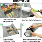 Portable Puzzle Mat Roll Up - with 9 Glue Sheets, Sorting Trays, Hand Pump, Inflatable Tube, and Storage Bag - Perfect for Kids and Adults (Gray, 1500pcs)