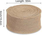 KINJOEK 6 Inch Wide 54 Yards Burlap Ribbon, Natural Jute Fabric Ribbon Crafts Ribbon for Christmas Wedding Gifts Burlap Fabric DIY for Decoration