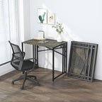 32 inch Small Folding Desk, Writing Gaming Computer Camping Desk for Small Spaces, No Assembly Required Home Office Desk, Black Oak