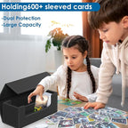 Card Deck Case for Trading Cards, Leather Magnetic Closure Commander Card Storage Box Holding 600+ Sleeved Cards Fit for MTG TCG and Sport Cards
