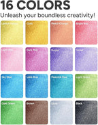 JusArt 16 Colors Glitter Markers, Glitter Paint Pens Sparkly and Shiny for DIY Card Making, Coloring, Scrapbooking, Glass, Wood, Stone, Fabric, Rock - 0.7mm Extra Fine Acrylic Paint Markers