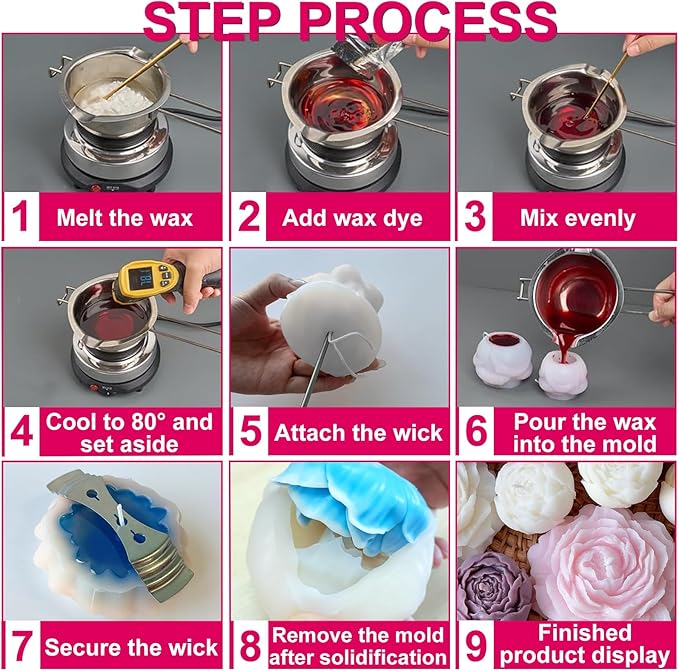 6PCS Flower Silicone Molds Set,3D Rose Flower Silicone Fondant Mold Valentine Day Silicone for Candle Making Molds Cake Mold for Chocolate Candy Pastry Dessert Resin Craft