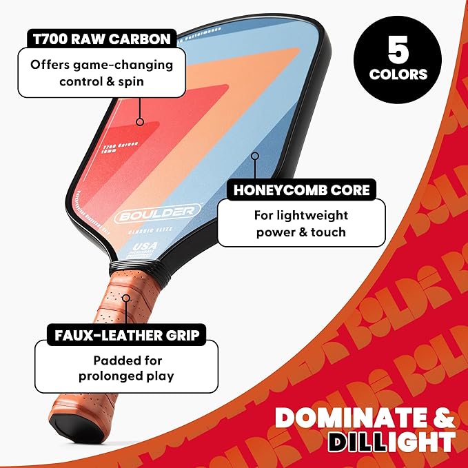 Boulder Carbon Fiber Pickleball Paddle | T700 Carbon Fiber | USAPA Approved, with Honeycomb Polymer Core | Pickleball Racket for Beginner & Experienced Players