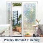 Haton Window Privacy Film, Rainbow Stained Glass Window Clings, 3D Decorative UV Sun Blocking Sticker, Removable Static Cling Heat Control Tint for Home Door, 23.6" x 157.4" Non-Adhesive