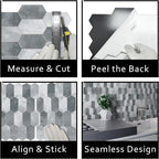 The Tiles Plaza 10-Sheet Peel and Stick Backsplash, Grey Cement Long Hexagon Self Adhesive Wall Tile, Stone Composite Stick On Decorative Mosaic Tile for Kitchen Bathroom Fireplace