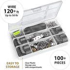 Picture Wire Hanging Kit 100+ Pieces - D-Ring, Screws, Hanging Hooks,Level. Supports up to 50 lbs 120+ Feet(38 M) Stainless Steel Wire Hanger | Comes with Solid Box