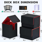 ZLCA Card Deck Box for Trading Cards, MTG YuGiOh Deck Case Holds 100+ Single Sleeved Cards, PU Leather Magnetic Card Storage Box Fits for TCG CCG Magic Game Cards (Black& Red)