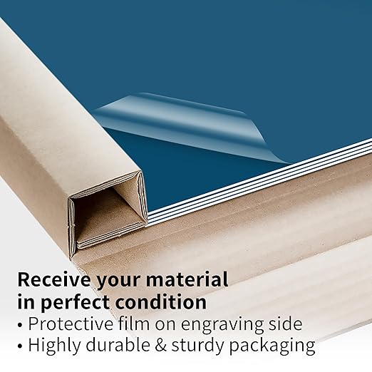 Trotec TroLase | 12"x20"x1/16", 4 Pcs | Blue/White | 2 Ply | Modified Acrylic | Laser Engraving Double Color Plastic Sheet | Engraving Blanks for Laser, Saw, Guillotine | Made in USA