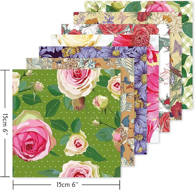 Origami 6x6 Paper Kit 150 Sheets 150 Vivid Colors Double Sided Same Printed Traditional Patterns Square for Arts Crafts Projects Japan Traditional Chiyo.Ethnic Flowers