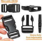 Buckles and Straps Set 1": 6 Yards of Thick Nylon Webbing, 6-Pack Heavy Duty Adjustable Quick Side Release Plastic Buckles, 12 Tri-Glide Slide Clips, Black (1-Inch Combo Set)