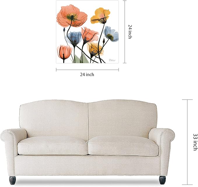 Empire Art Direct Frameless Free Floating Tempered Glass Panel Graphic Wall Art Ready to Hang, 24" x 24", Flowers and Ferns, Orange and Blue Flower
