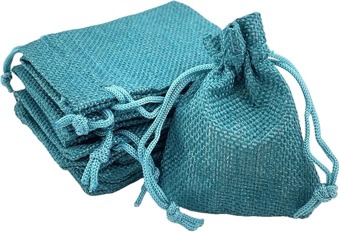 Palmhomee Pack of 25 Burlap Gift Bags with Drawstring Linen Jewelry Pouches Wedding Hessian Jute Bags for Birthday Jewelry and Treat Pouches Party Wedding Favors Gift Art and DIY Craft (2.8x3.6 Inch, Peacock Blue)