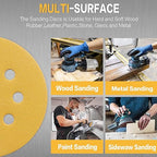 100PCS 5 Inch 8 Hole Sanding Discs 180 Grit,Gold Round Hook and Loop Sandpaper for Random Orbital Sander