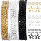 Jishi 30ft Jewelry Making Chains Bulk 2mm Necklace Chains for Jewelry Making Supplies, DIY Craft Earring Bracelet Making Findings, 3-Colors Gold Silver Black Plated Metal Rolo Cable Link Chain Rolls