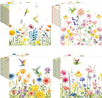 Fulmoon 200 Pieces Christmas Wildflower Cocktail Napkins Decoupage Disposable Fall Floral Dessert Paper Dinner Napkins Decorative Flower Hummingbird Beverage Towel for Xmas Party Favor Supplies