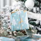 WRAPAHOLIC 30 Inch Christmas Wrapping Paper Roll - Jumbo Roll Blue and Silver Reindeer, Christmas Tree, Snowflake Holiday Design Printed on Pearlized Paper - 4 Rolls - 30 Inch x 120 Inch Per Roll
