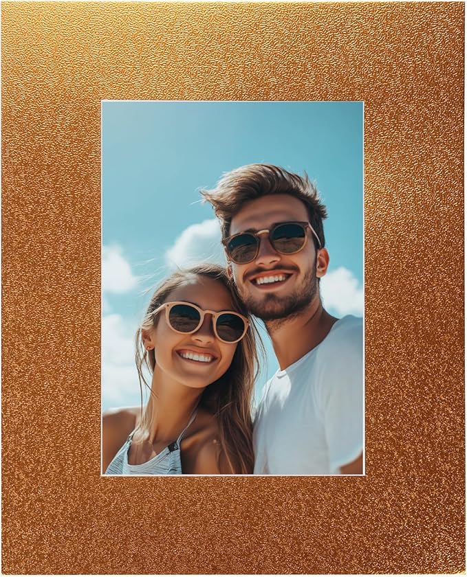 uxcell Picture Mats, 8 x 10 Mat Board Center for 5 x 7 Pictures Acid Free White Core Bevel Cut Frame Mattes with Backing for Display Art Measuring, Gold