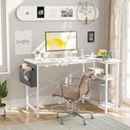 TIQLAB L Shaped Computer Desk with Power Outlets, 47 Inch Small Corner Desk with Reversible Shelves, Gaming Desk Computer Table Study Writing Desk for Home Office Small Space, White