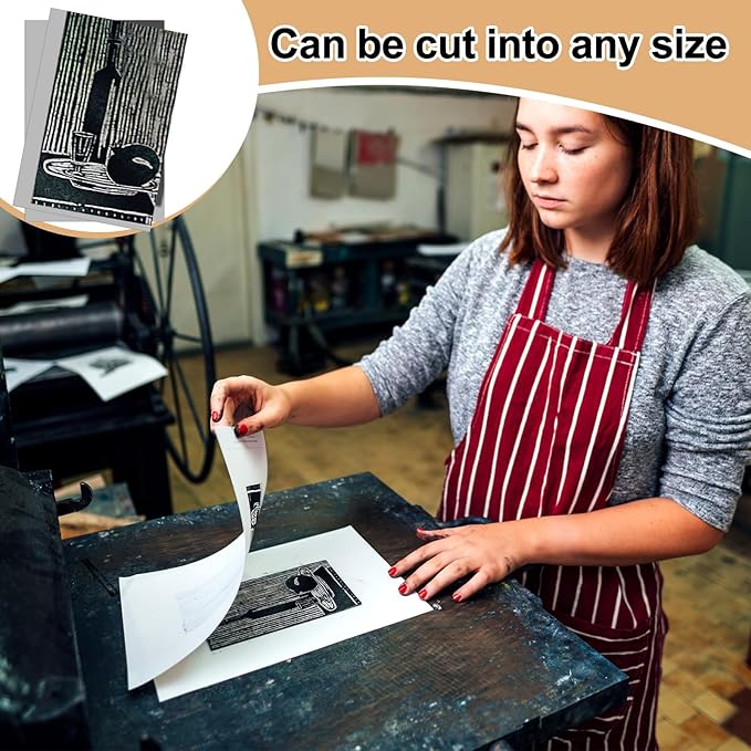 Yeaqee 8 Pcs Mixed Sizes Linoleum Block Rubber Carving Block Soft Linocut Blocks Large Linoleum Sheet Unmounted Lino Plates for Engraving Art Project Printmaking Artist Studio Supplies, Gray