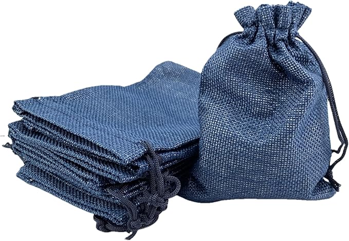 Palmhomee Pack of 25 Burlap Gift Bags with Drawstring Linen Jewelry Pouches Wedding Hessian Jute Bags for Birthday Jewelry and Treat Pouches Party Wedding Favors Gift(4x5.6 Inch, Navy Blue)