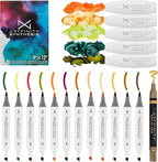 Alcohol Ink - Peaches Set, 19 Pieces | 10 Sheets 9x12 Multimedia Paper | Fast-Drying, Permanent, Transparent Alcohol Inks for Gloss Paper, Glass, Metal | 25 ml Bottles, Dual Tip Pens