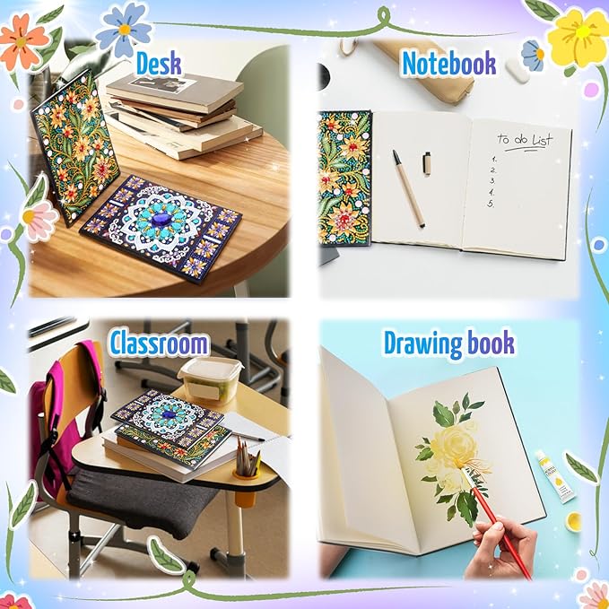 Girls Gifts 5-7-9-10 Year Old, Craft Kits for Kids Age 6 8 11 12 Diamond Art Kits Cute Stationary Girl Birthday Presents for 5 6 7 9 Year Old Girls Notebook Arts and Crafts for Kids Toys Diary