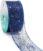 CT CRAFT LLC Sparkling Glitter Mesh Wired Ribbon 2.5" x 20 Yards Blue Navy for Christmas Home Decor Bow Gift Wrapping DIY Crafts Wreath