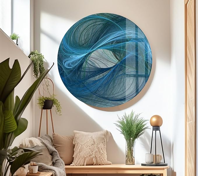 My Photostation.com Round 31,5'' Blue Energy Abstract Wall Art – Fluid Motion Glass PrintTempered Glass Printing Wall Decor Large Wall Art Wall Hangings