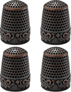 FR 4Pcs Sewing Thimbles, Metal Thimbles for Hand Sewing Finger Protector Knitting Needlework DIY Tools Red Copper
