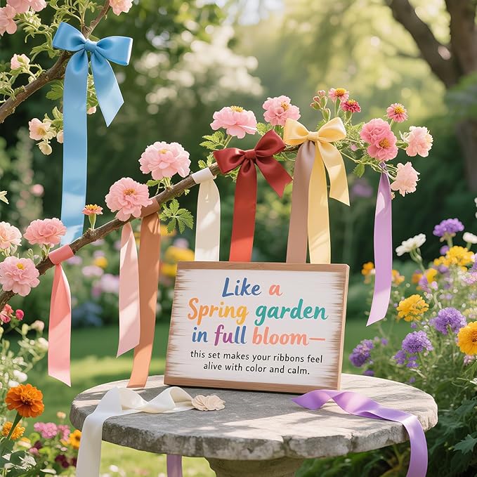 5/8 Double-Faced Satin Ribbon 50 Yards Set,“Morning Meadow”–10 Nature Colored Ribbon Bulk for Gift Wrapping, Crafts, Flower Bouquet, Easter, Wedding, Party Decor, Teacher Kids, Hair & Bows