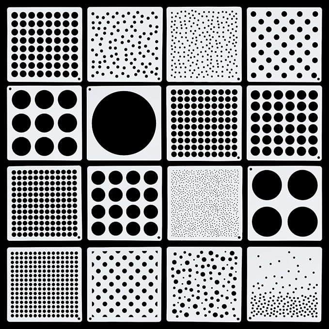 16 Pcs Circle Stencils for Drawing,Polka Dot Stencils Round Geometric Stencil for Painting Mixed Media Assorted Size Circle Stencil for Painting On DIY Card Wood Furniture Pillow Wall Scrapbook