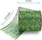CT CRAFT LLC Sparkling Glitter Mesh Wired Ribbon 4" x 10 Yards Green for Christmas Home Decor Bow Gift Wrapping DIY Crafts Wreath