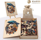 KAAYEE Wooden Puzzles for Adults, 3D Visual Effect Raven & Mechanical Skull Wooden Jigsaw Puzzle Unique Shape Wood Puzzle Adult, 3D Effect Flat Puzzle Birthday Family Games (M-11.4 * 10.1in-175pcs)