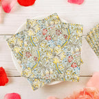 Quera 50 Pack William Morris Cocktail Napkins Golden Lily White Paper Napkins Beverage Napkins Disposable Paper Party Napkin Pack Decoration 5 "X 5"