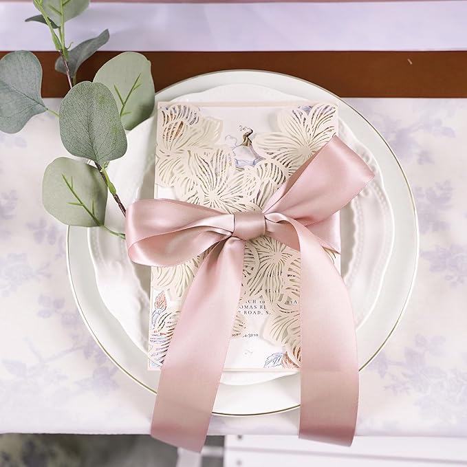 HUIHUANG Dusty Rose Satin Ribbon 1 inch x 50 Yards Double-Faced Polyester Dusty Rose Pink Ribbon for Gift Wrapping, Wedding Invitations, Hair, Bows Making, Floral Arrangement, Holiday Decor
