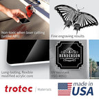 Trotec TroLase | 12"x20"x1/16", 4 Pcs | Gloss Black/White | 2 Ply | Modified Acrylic | Laser Engraving Double Color Plastic Sheet | Engraving Blanks for Laser, Saw, Guillotine | Made in USA