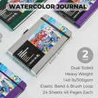 Funto Watercolor Journal, 8.5x5.5, 2 Pack, 48 Pages Each, Cold-Pressed, Inner Paper Pocket and Elastic Band, Art Supplies for Mixed Media