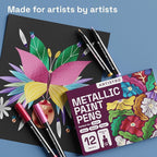 ARTISTRO 12 Metallic Markers, Medium Point Metallic Marker Pens for Wine Glasses, Rock Painting, Black Paper, Scrapbooking Crafts, Card Making, DIY Photo Album, Ceramic