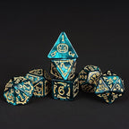 7-Die DND Dice Set Halloween Pattern Polyhedral Die Set with Leather Bag, Skull Dice D&D Die for RPG Table Games (Halloween Pattern-Green)
