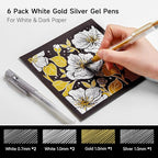Shuttle Art White Gold Silver Gel Pens, 6 Pack 0.7mm, 1.0mm Metallic Gel Ink Pens Fine Point for Black Paper Highlighting Card Making Scrapbooking Coloring Writing Drawing School Office Home