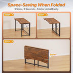 Huuger Folding Desk for Small Spaces, 39.3 Inch Foldable Computer Table, for Home Office, Study, Bedroom, Dorm, Space Saving, Small Writing Work Office Computer Desk, Easy to Fold, Rustic Brown