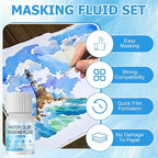 WANJAO Masking Fluid for Watercolor Painting, Liquid Masking Tape with Silicone Pens Cleaning Brush for Painting Fast Drying Easy Peel Use to Art Watercolor Supplies Retouching Covering, 30ml White
