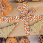 2 Rolls Fall Pumpkin Craft Ribbons for Wreath Bows, 2.5"×10 Yards Thanksgiving Wired Edge Ribbon Orange Burlap Autumn Leaves Wired Ribbons for Crafting Sewing Supplies