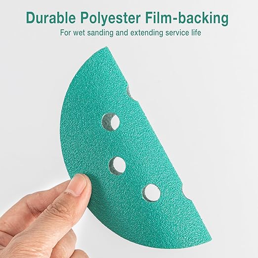 5-Inch 8-Hole Wet Dry Sanding Discs 60 Grit, Polyester Film Backed Heavy-Duty Hook and Loop Sandpaper for Random Orbital Sander, 50-Pack