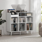 Cozy Castle Large Record Player Stand, Vinyl Storage Cabinet Mid Century Modern Turntable Stand Media Console Table Open Shelf Cube CD Album Holder Organizer for Living Room, Office, White