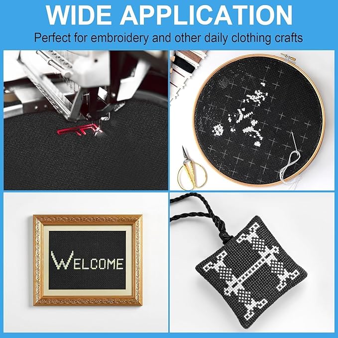 Cross Stitch Fabric 16 Count Aida Cloth 59 x 39 Inch Large Size Classic Reserve Cross Stitch Supplies Embroidery Fabric Cloth Cross Stitching for Home DIY Craft Embroidery Decoration Handmade, Black